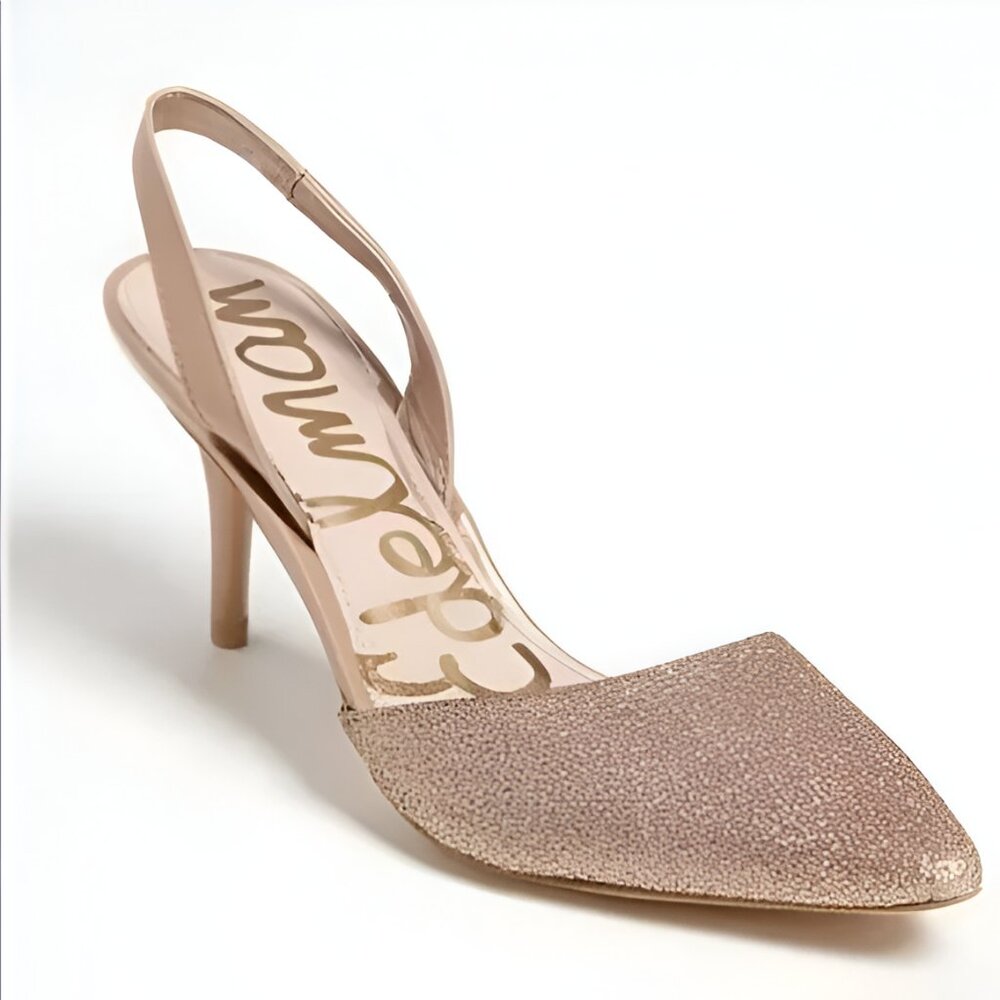 Sam Edelman Gold Glitter Leather D'Orsay Christmas Holiday Party Pumps Heels 9